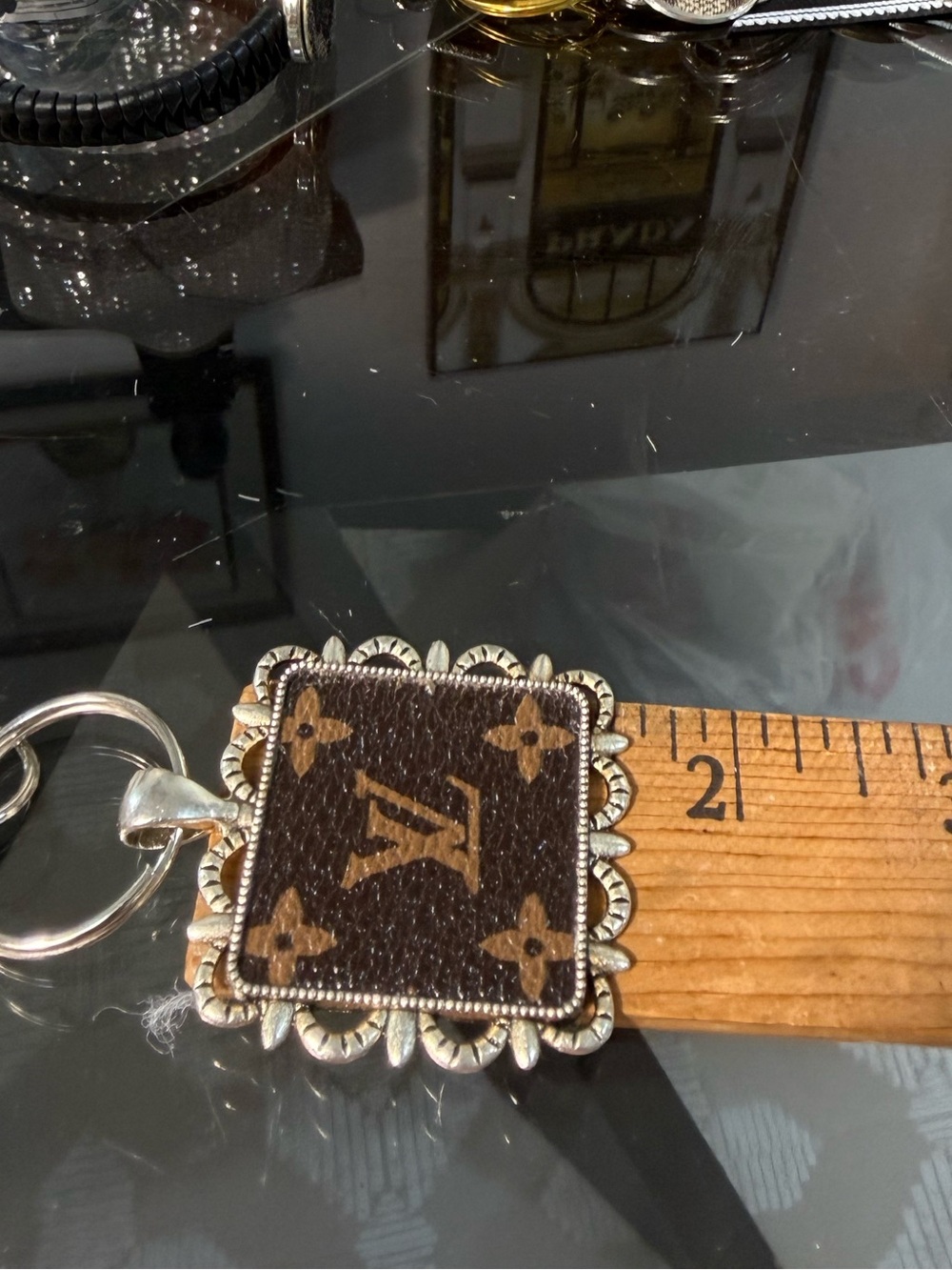 Louis Vuitton UPCYCLED repurposed Brown Monogram Keychain pendant set silver - Picture 3 of 6